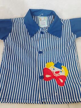 Vtg Tuff Cookies Playwear Size 24M Clown Shirt Blue White Striped Button Top N